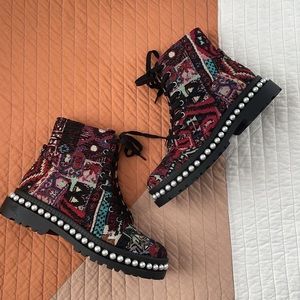 NWOT patchwork lace up combat bootie